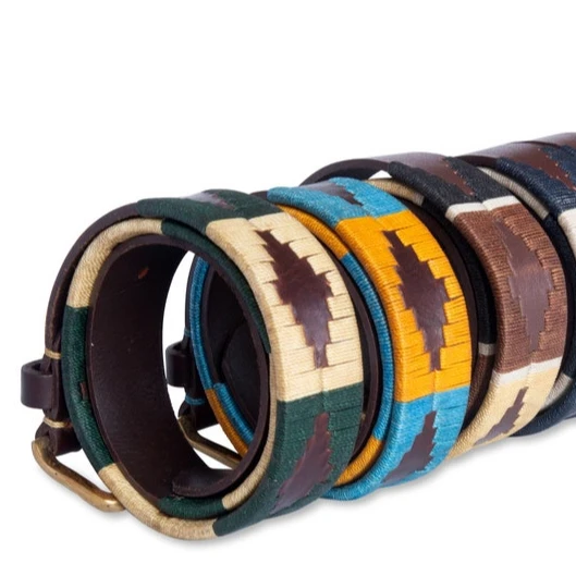 Customize logo Handmade genuine leather embroidered polo belts