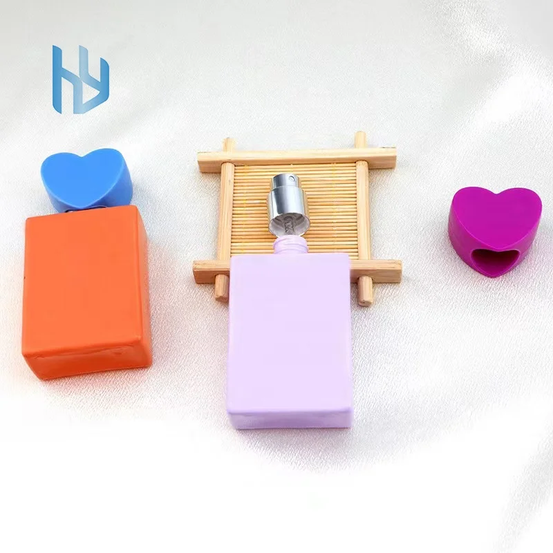 in stock 30ml square Heart shaped Macaron colored glass perfume spray bottle Beautiful cosmetic perfume bottle