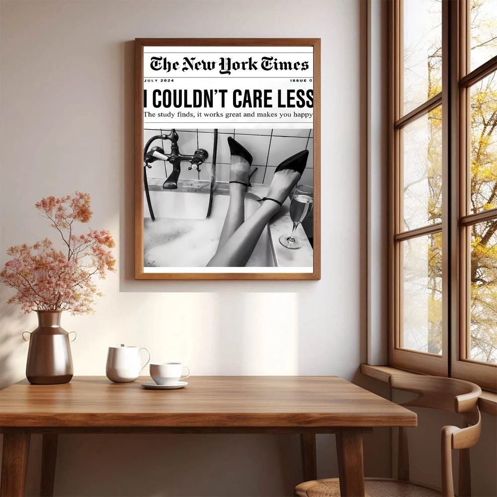 Black and White Girly Poster Vintage Newspaper Wall Art Bar Cart Decor Fashion New York Times Canvas Print for Bathroom Home Bar
