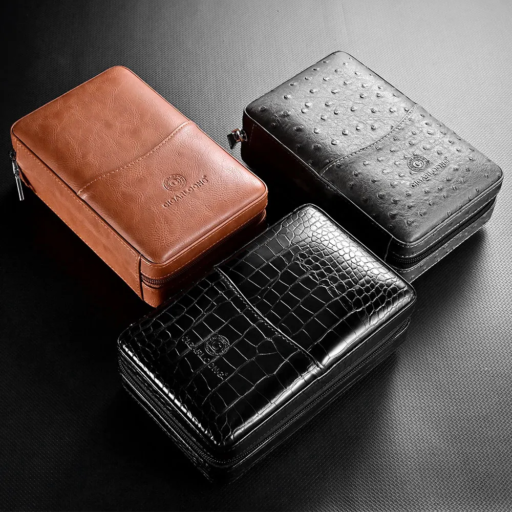 CIGARLOONG Cigar Humidor Cow Leather Set Gift Box Portable Multifunction with Cutter Lighter Drill Moisturizing