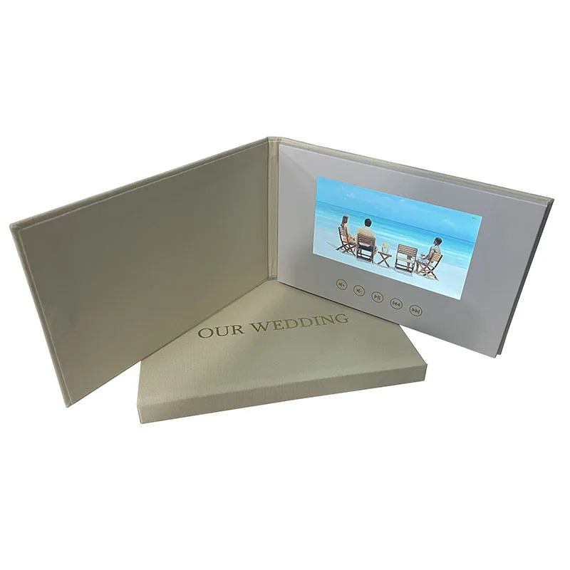 Customized Digital Linen material 7 inch hd ips video book our Wedding Video gift memory Brochure motion book