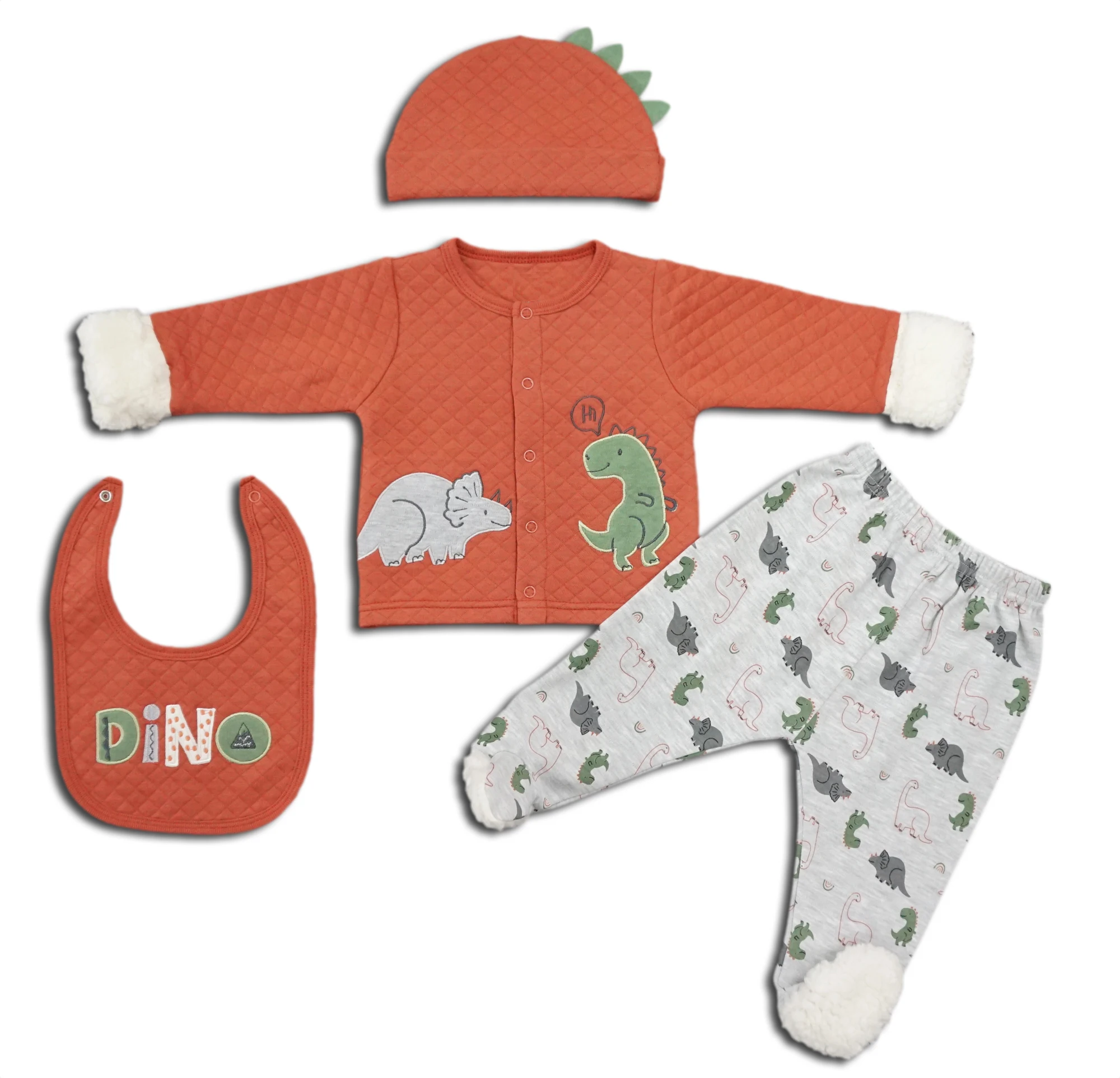 Baby clothes knit set baby boy winter clothes new born quilted top cotton pant baby bibs and hats 4 pc set