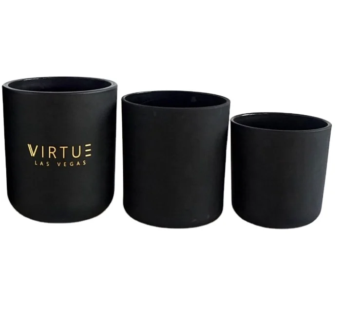 custom luxury design black glass candle jar with gold metal lids for scented use