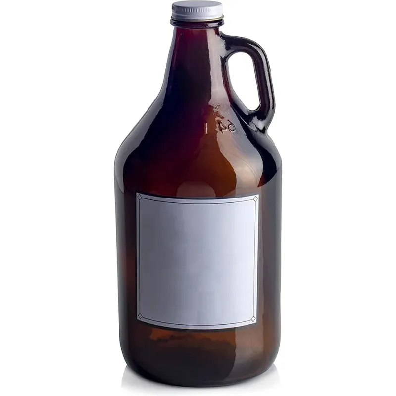 Large Jug with Pump for Liquid Soap Laundry Detergent Dispenser 2L Syrup Pump 64 oz Glass Pump Dispenser Amber Bottle