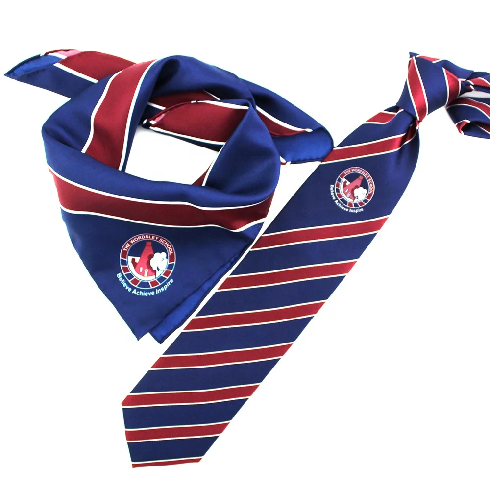 China Wholesale Handmade Jacquard Woven Logo Necktie Burgundy Striped Uniform Scarf Tie Set Mens Custom School Silk Ties