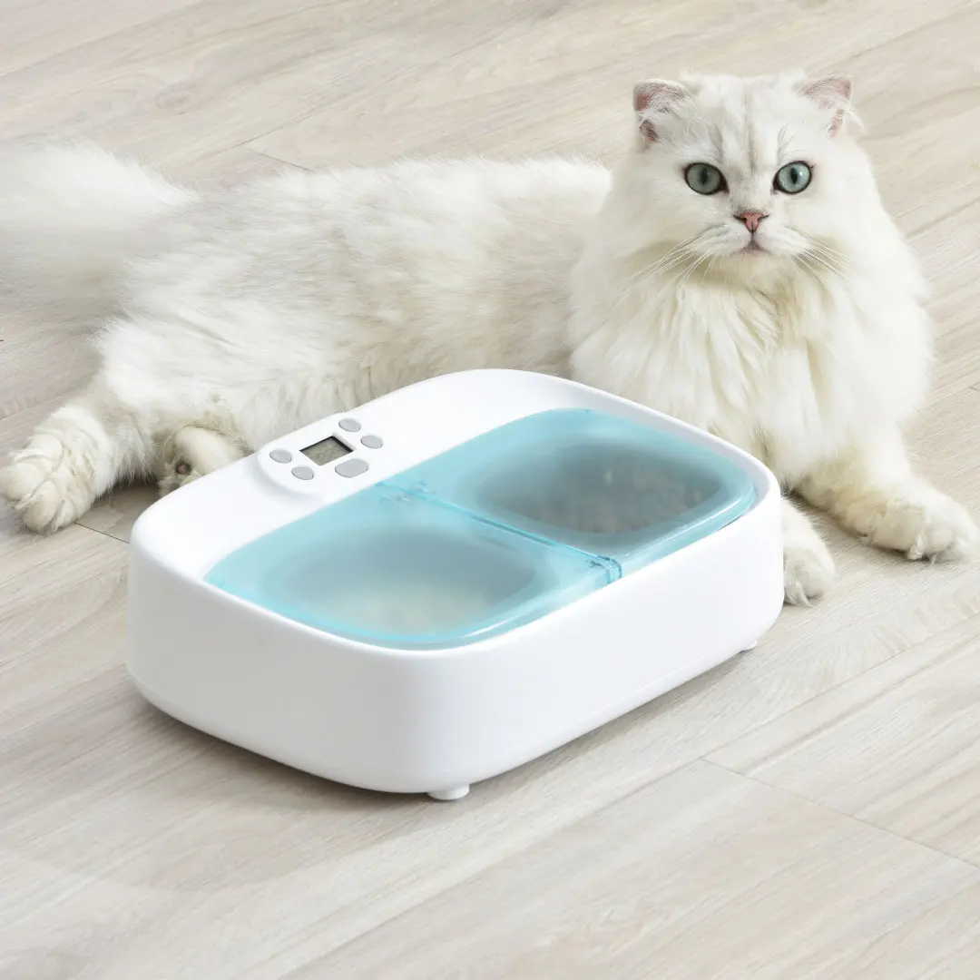 TUYA Smart app Automatic microchip pet feeder for cats and dogs wifi pet feeder  double bowl pet feeder tray
