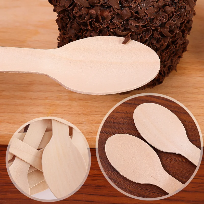 100pcs Bamboo Knife Fork Spoons Disposable Tableware Sets Kitchen Utensil for Cakes Desserts Wedding Birthday Party Supplies