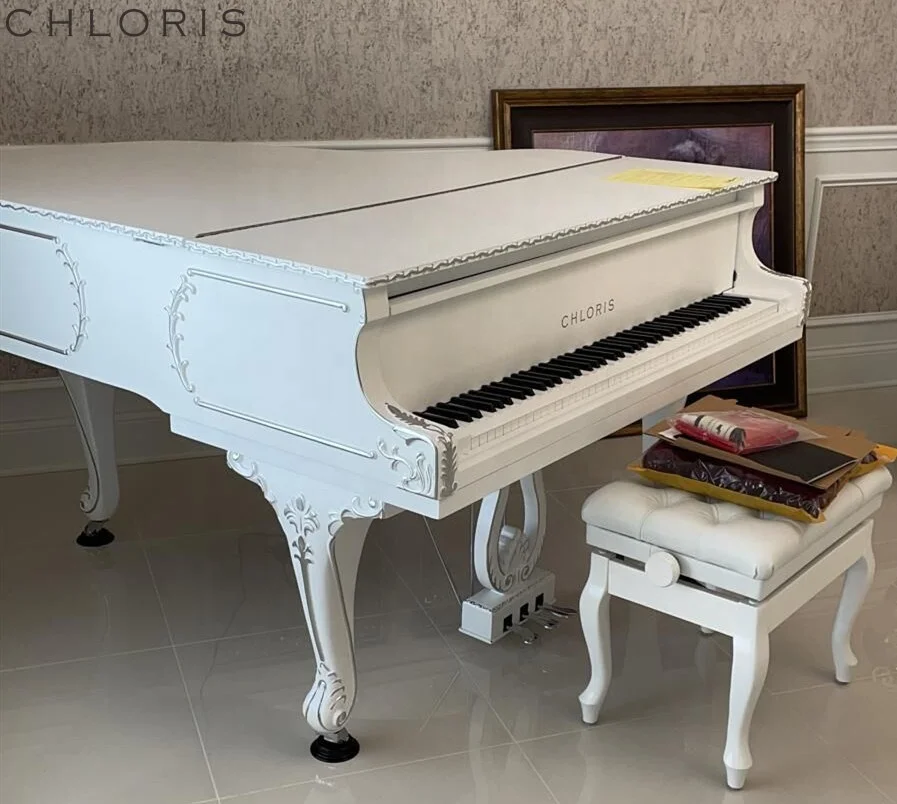 White grand piano 88 keys Antique Design with Silver carving Grand Piano SG-168