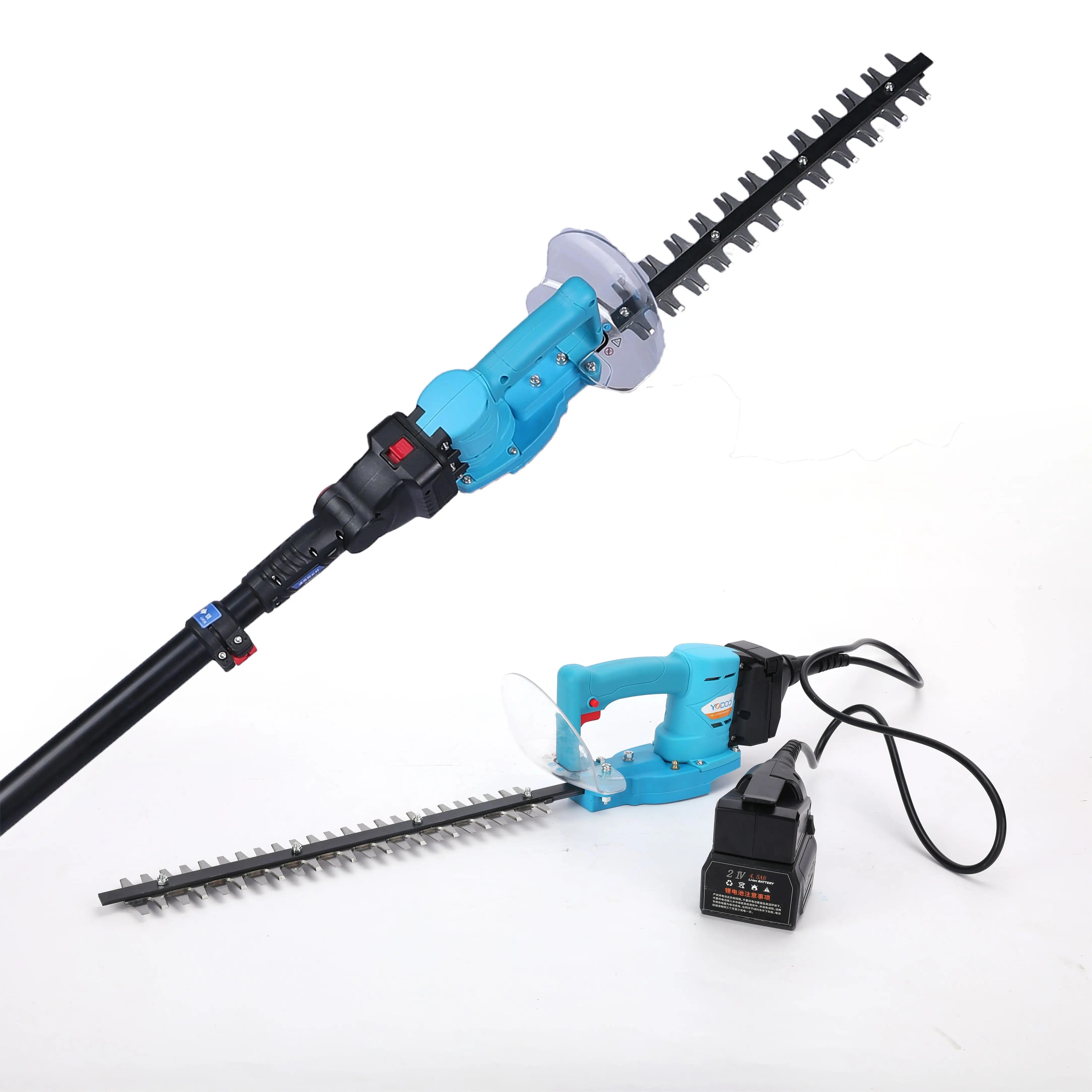 Powerful battery dual blade telescopic hedge trimmer pole garden grass cutting tools rod