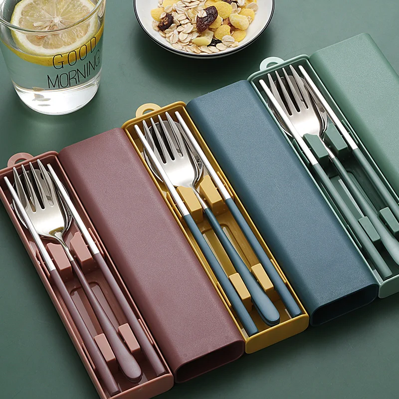 Customized outdoor tableware Travel Camping Spoon Fork Chopstick Set stainless steel 304 Portable Cutlery with case