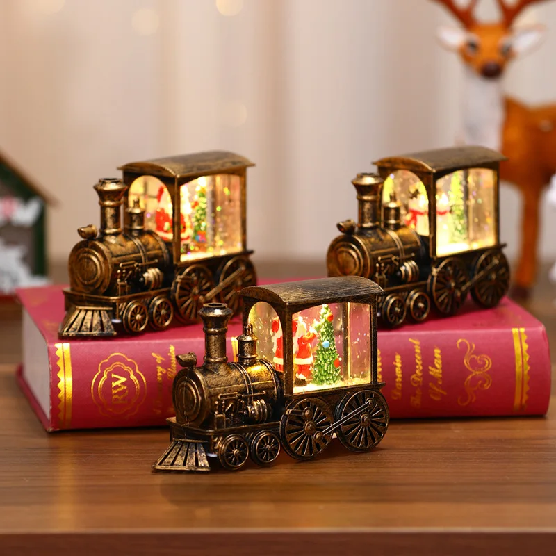 2024 New Christmas Decoration Gifts Crafts Plastic LED Christmas Lights Small Train Snowball Water Lights Home Decoration Gifts