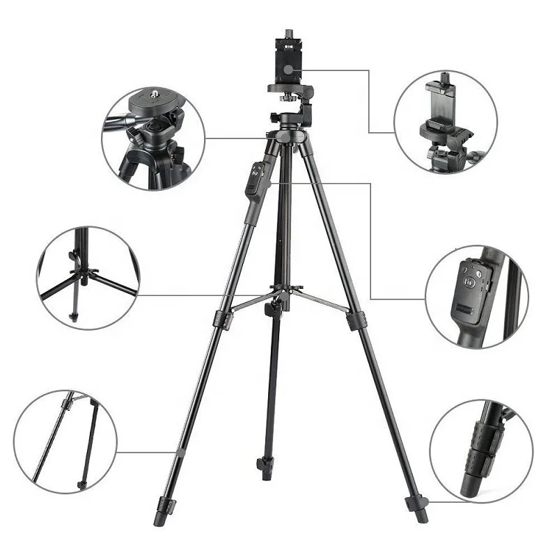 
Yunteng VCT-5208 Aluminum Alloy Wireless Bluetooths Smartphone Tripod Stand for Digital Camera 