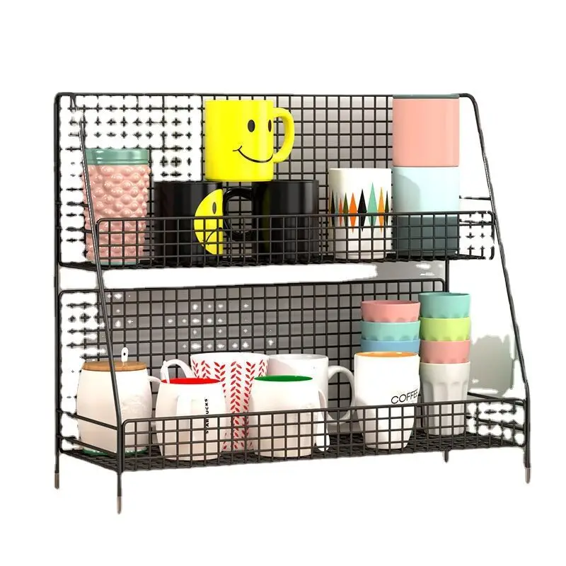 Nordic Style Desktop Cup Rack Rack Drain Cup Household Storage Shelf Living Room Double-layer Multi-functional Glass Metal Iron