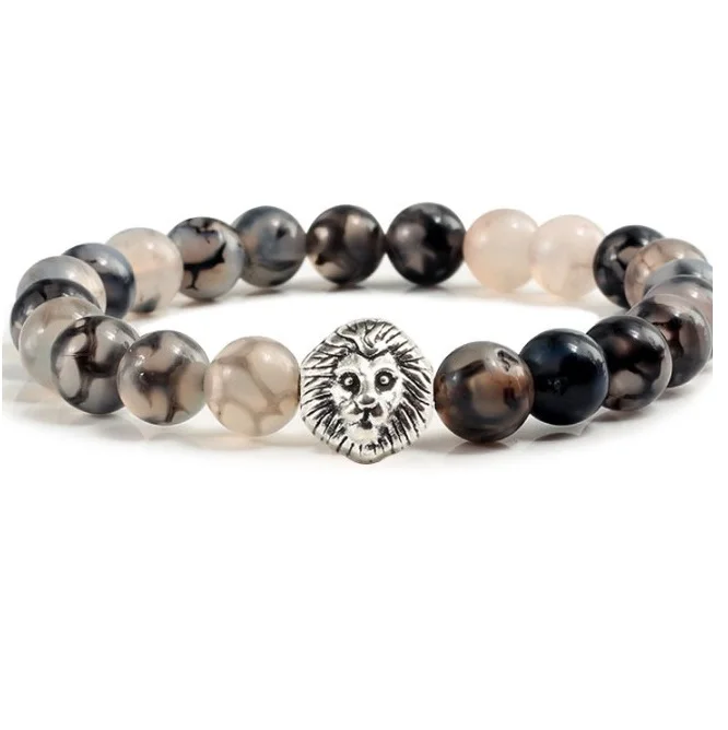 2022 Lion Head Leopard Head Bracelet Agate Buddha Head Cross Bracelet 8mm Beaded Stretch Bracelet for Women Men