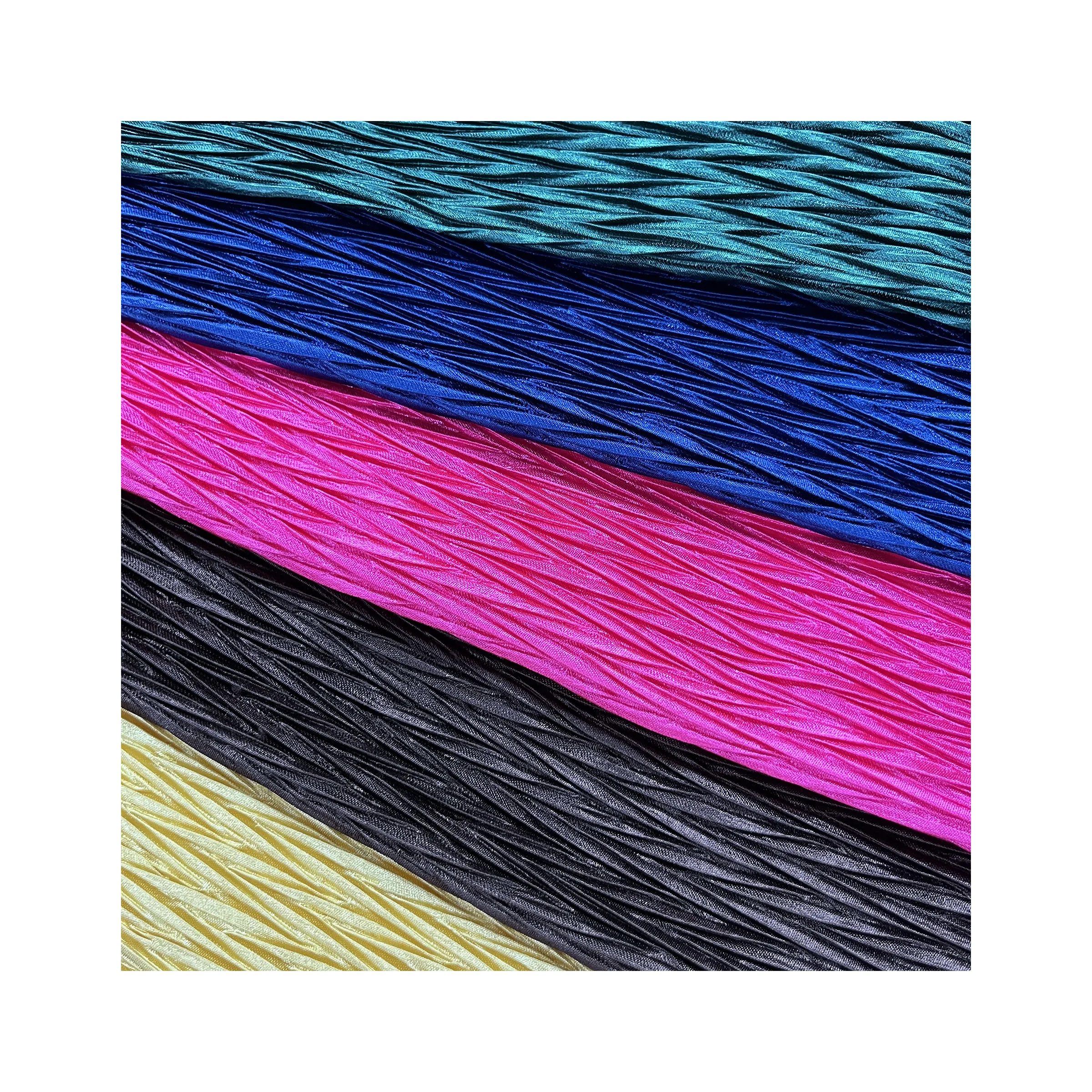 100% Polyester  Wrinkle Crinkle Crepe Glazed Pleated 75D CEY Glossy Silk Satin Fabric For Skirt Blouse