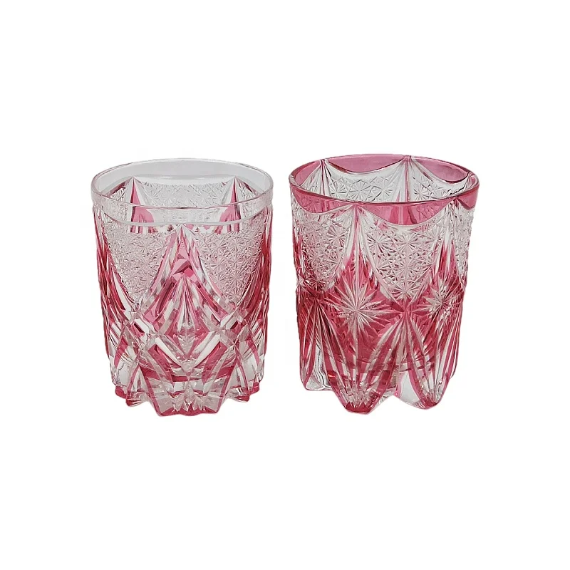 hand made pink crystal cut to clear wine glass tumbler