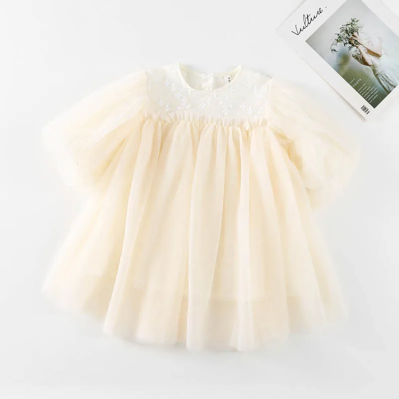 1 Pcs Private Label Children Princess Party Dress Baby Infant Clothing Toddler Girls Lace Embroidery Chiffon Birthday Dress