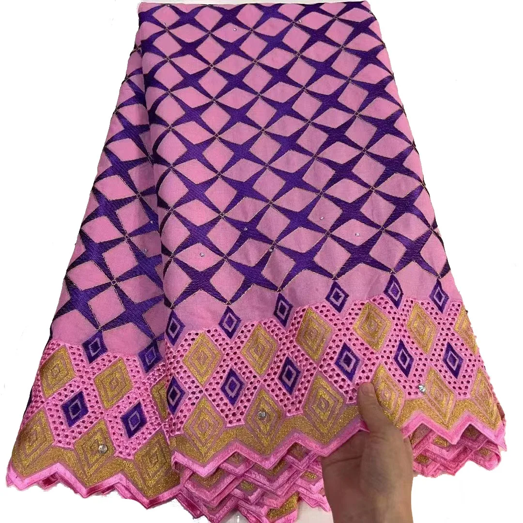 2022 African Nigerian Cotton Embroidered and Manual Beading Cord Women Lace Fabric for Party Wedding