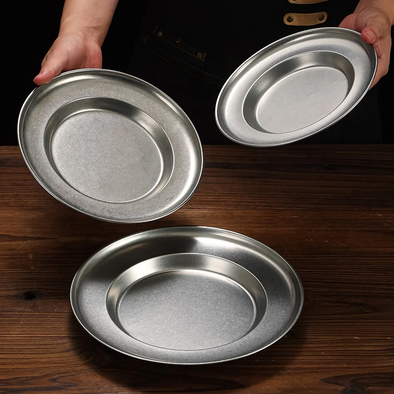 Chaozhou Stainless Steel Spaghetti Plate Vintage High Beauty Korean Disc Outdoor Camping 6~12 inch plate