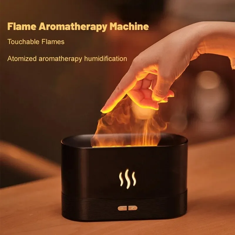 Portable ultrasonic humidifier for home office noiseless simulation 3D flame aromatherapy essential oil air purifier