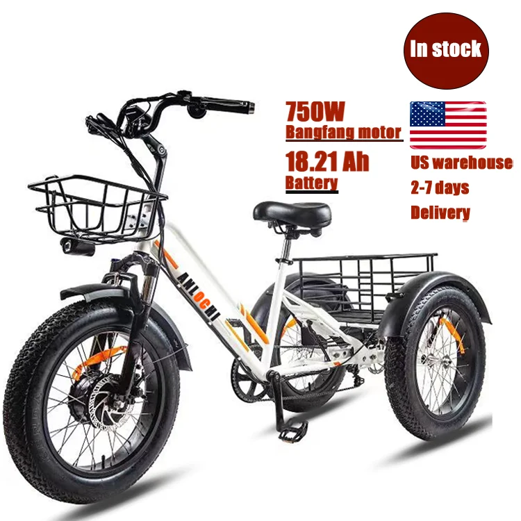 Anlochi высокое качество в наличии грузовой Электрический велосипед 750W bafang трицикл 3-колесный e-делать трайк трехколесный электрический нам