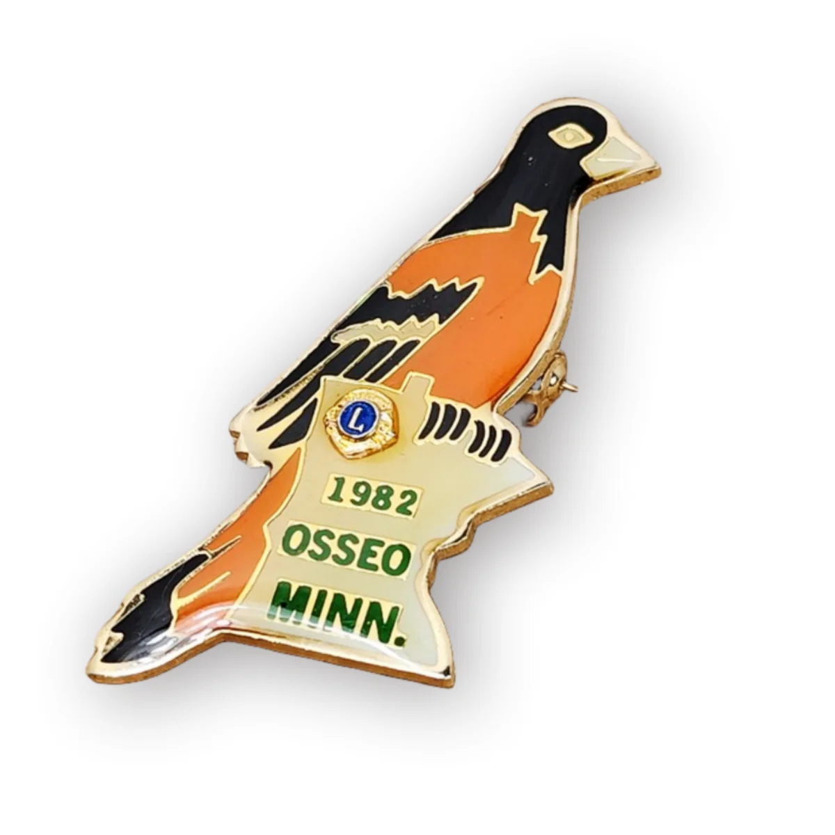 20 Years  Factory Custom Lions Club International 1992 Hong Kong Convention MD 16 Enamel and Gold Tone Bluebird Double Lapel Pin