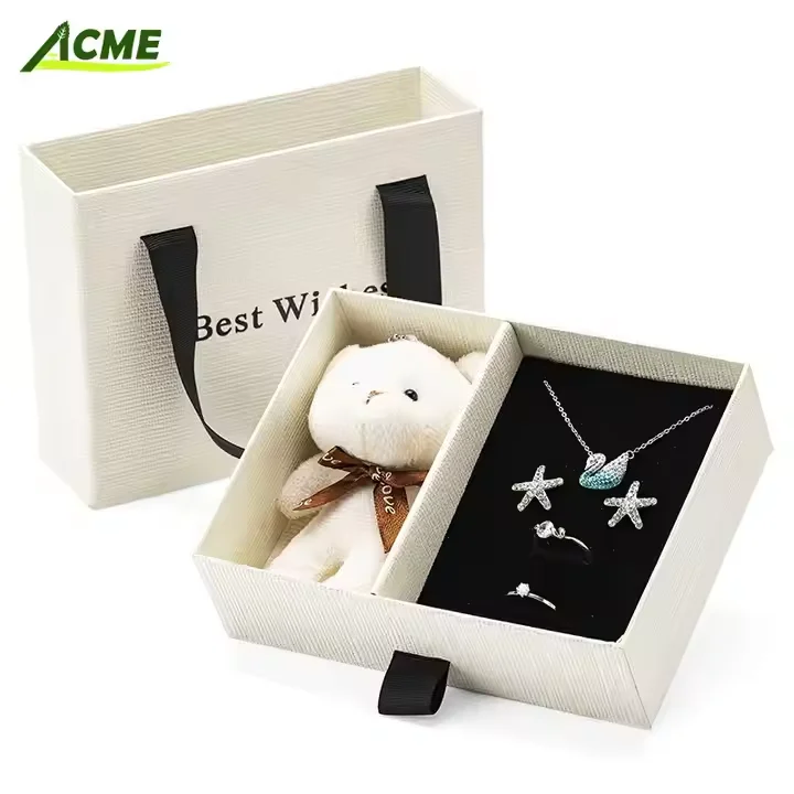 2025 New Creative Jewelry Packaging Box with Bear Toy Elegant 8 Rose Flower Drawer Gift Box for Rings Necklaces 7 Days Earrings