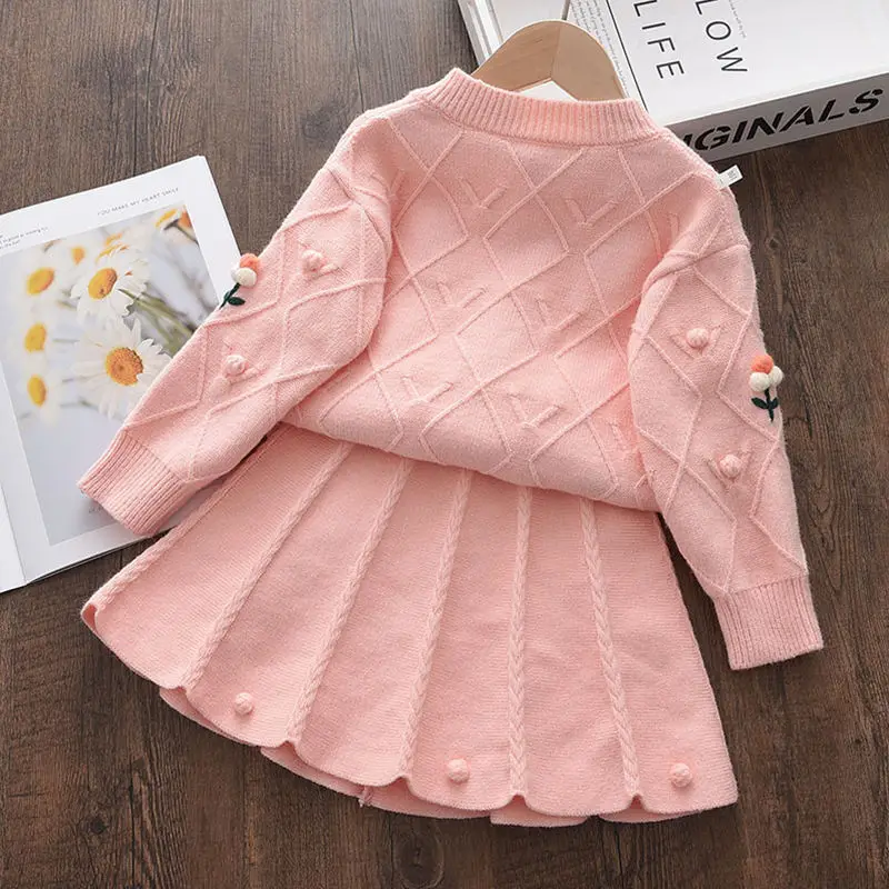 Autumn Winter Knitted Dress Set for Girls 2pcs Kids Outfits Including Sweater Dress 6 9 14 Years Western Style Fabric Material
