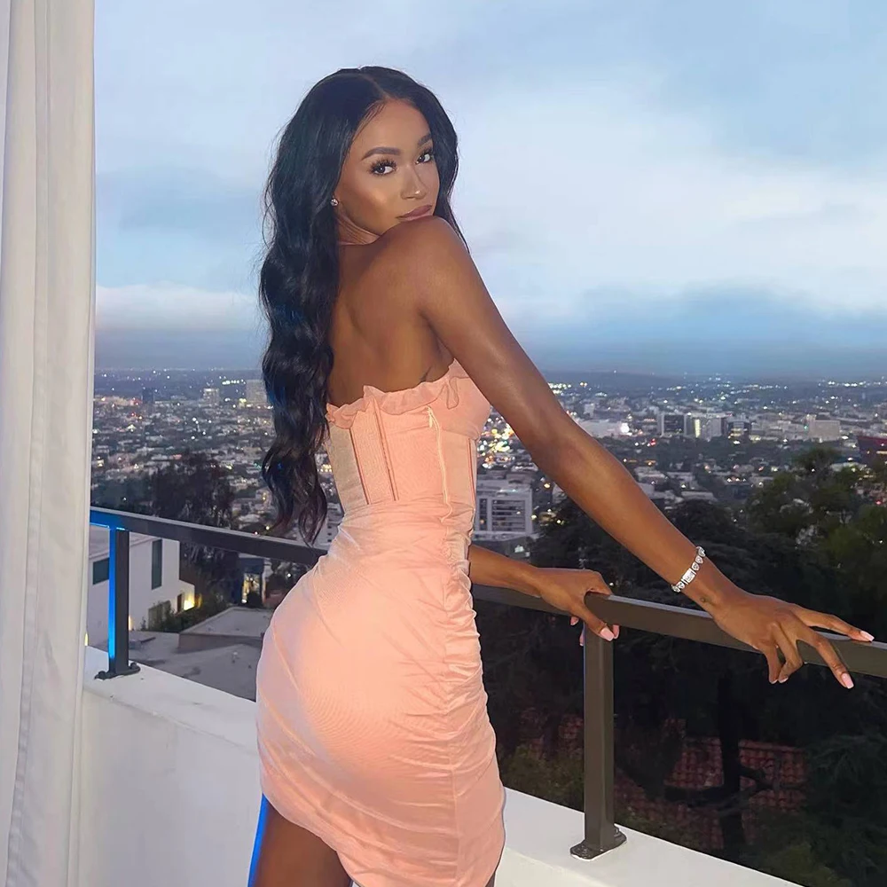 Милое Сетчатое вечернее платье с оборками и перекрестными лямками, элегантное атласное платье миди с лямкой на шее, открытой спиной и скрытой молнией, корсет, коктейльное платье