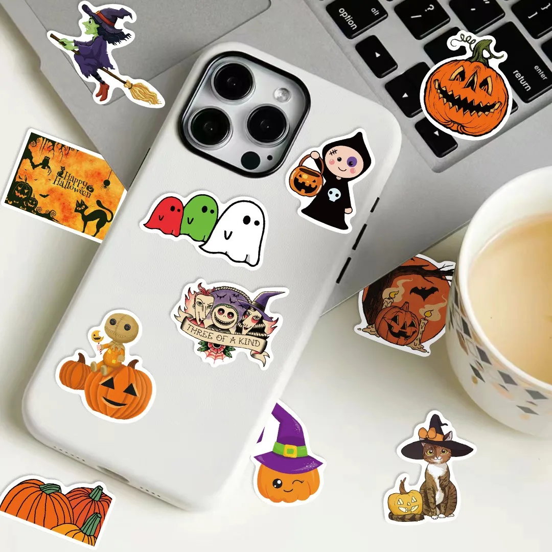 BIGIMAGE Custom Halloween pumpkin decorative graffiti stickers cell phone case skateboard luggage car waterproof stickers