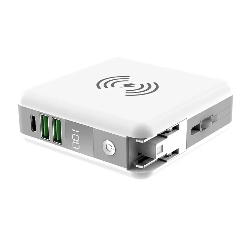 2022 new wireless charger led mini wireless power bank charger 10000mAh 4USB port comes with wire wireless power bank