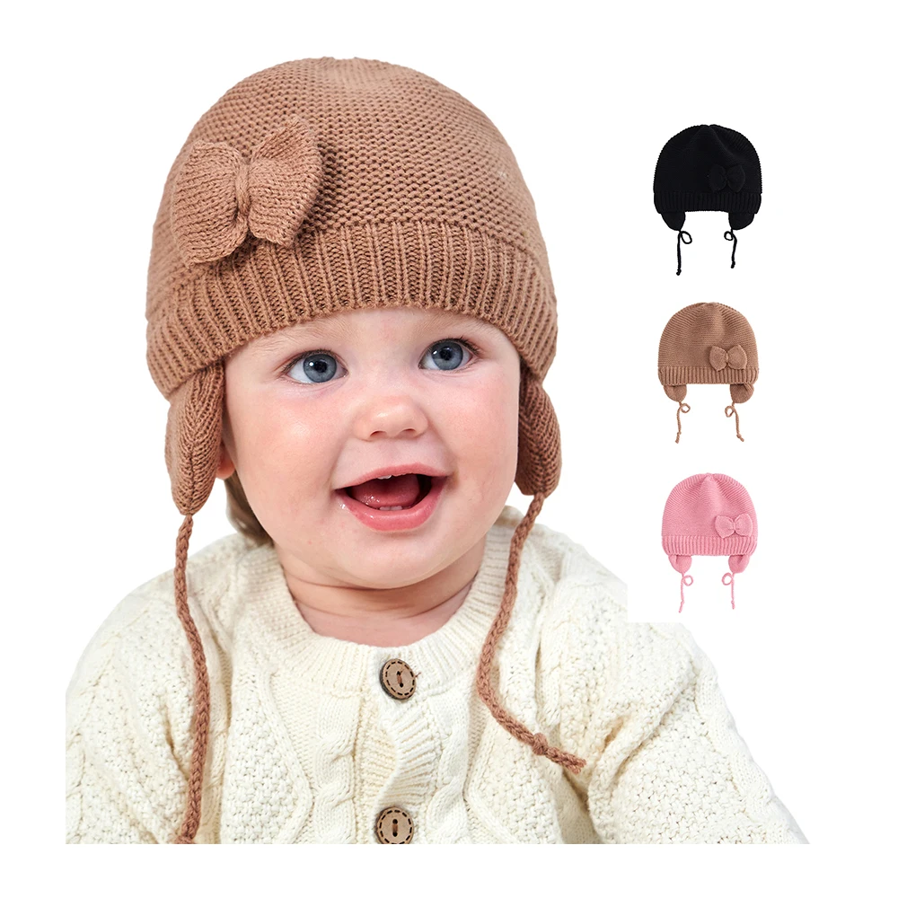 Kids Winter Hat Warm Fleece Lined Knitted Hats Children Cable Baby Knit Beanie Skull Cap for Girls Boys 0-3 years