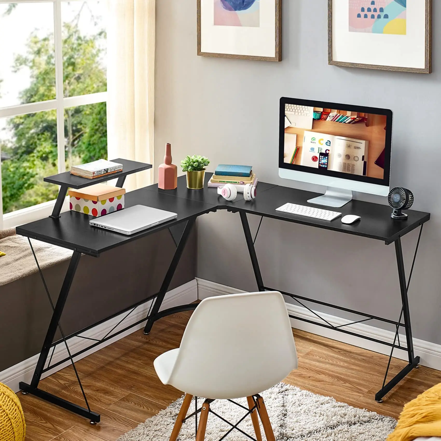 Custom Black Home Corner Desk Office Writing Workstation L Shaped Desk Computer Gaming Table