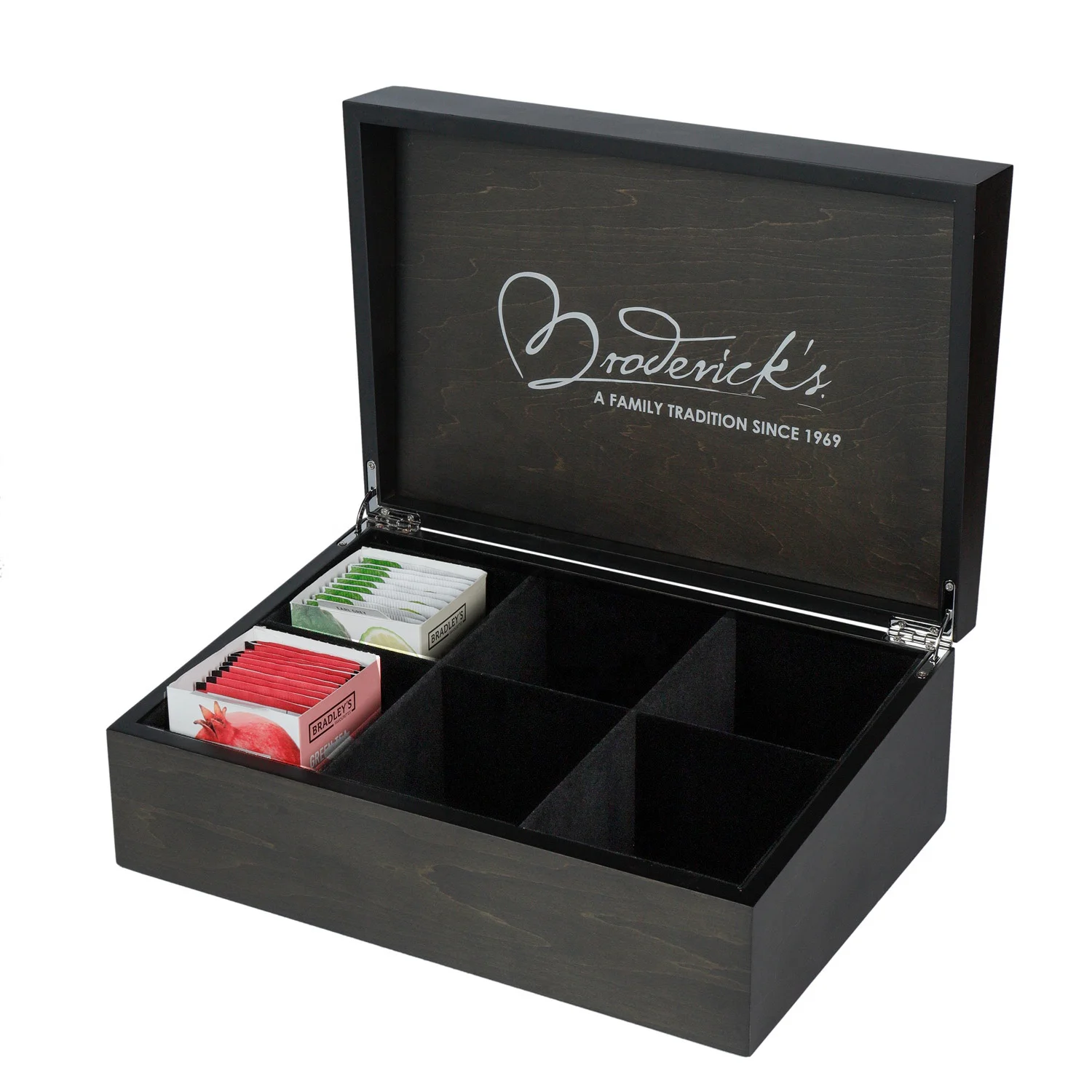 Factory Custom reusable 6 dividers wooden tea box display packaging organizer wood tea bag storage box with Lidwith Flip Cover