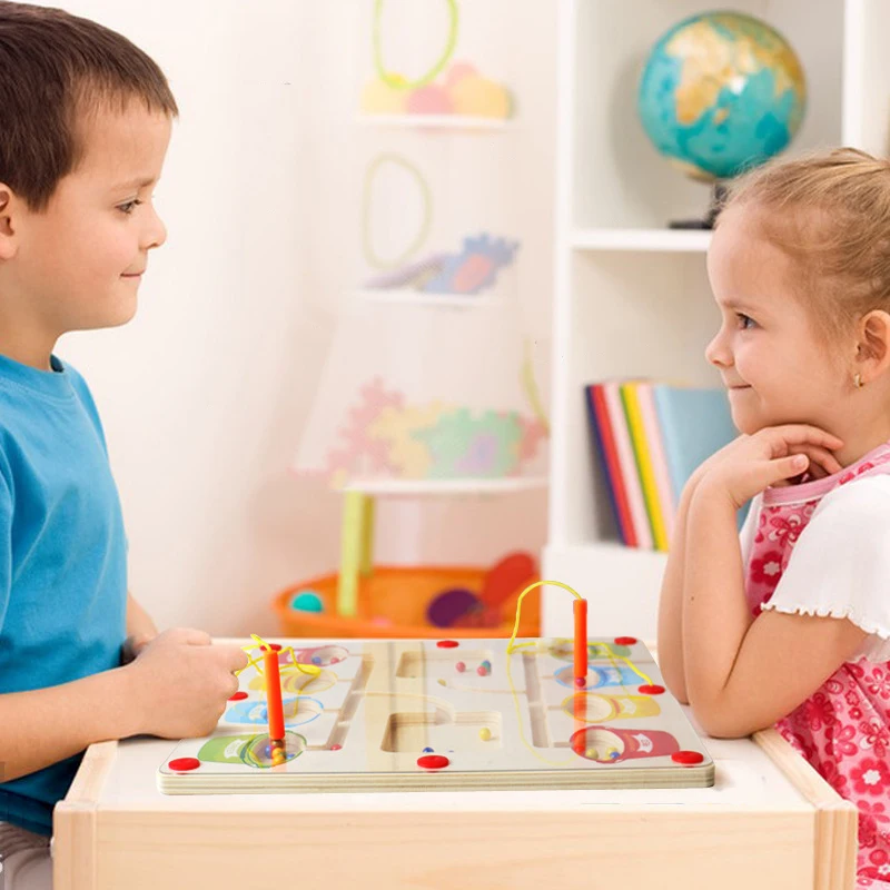 Wooden Magnetic Color Number Maze Board Two-player Battle Counting Number Matching Games