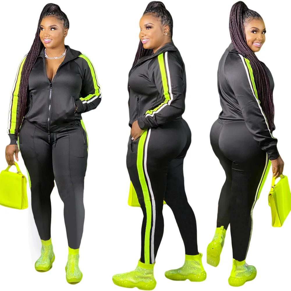 Fall Spring 2021casual Women Lady Zipper Long Sleeve Tracksuit Fitness 2 Two Piece Outfits Jogger Pants Set For Women Clothing