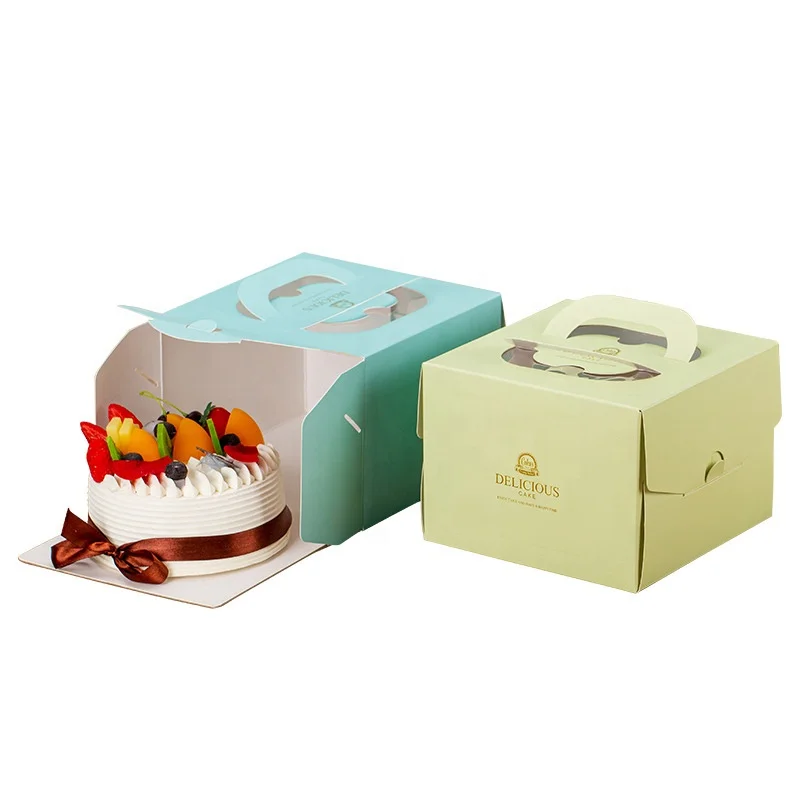 Hot sale Eco friendly wholesale printing paper packaging birthday cake boxes for bakery food with handle
