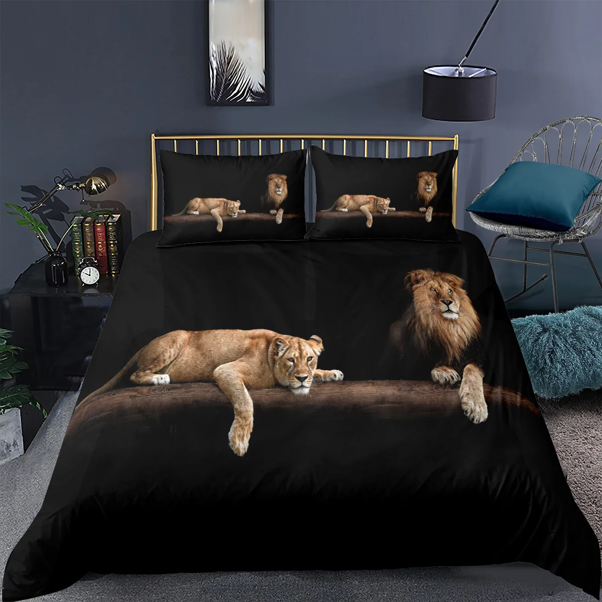 Black Lion three-piece bedding set custom quilt cover