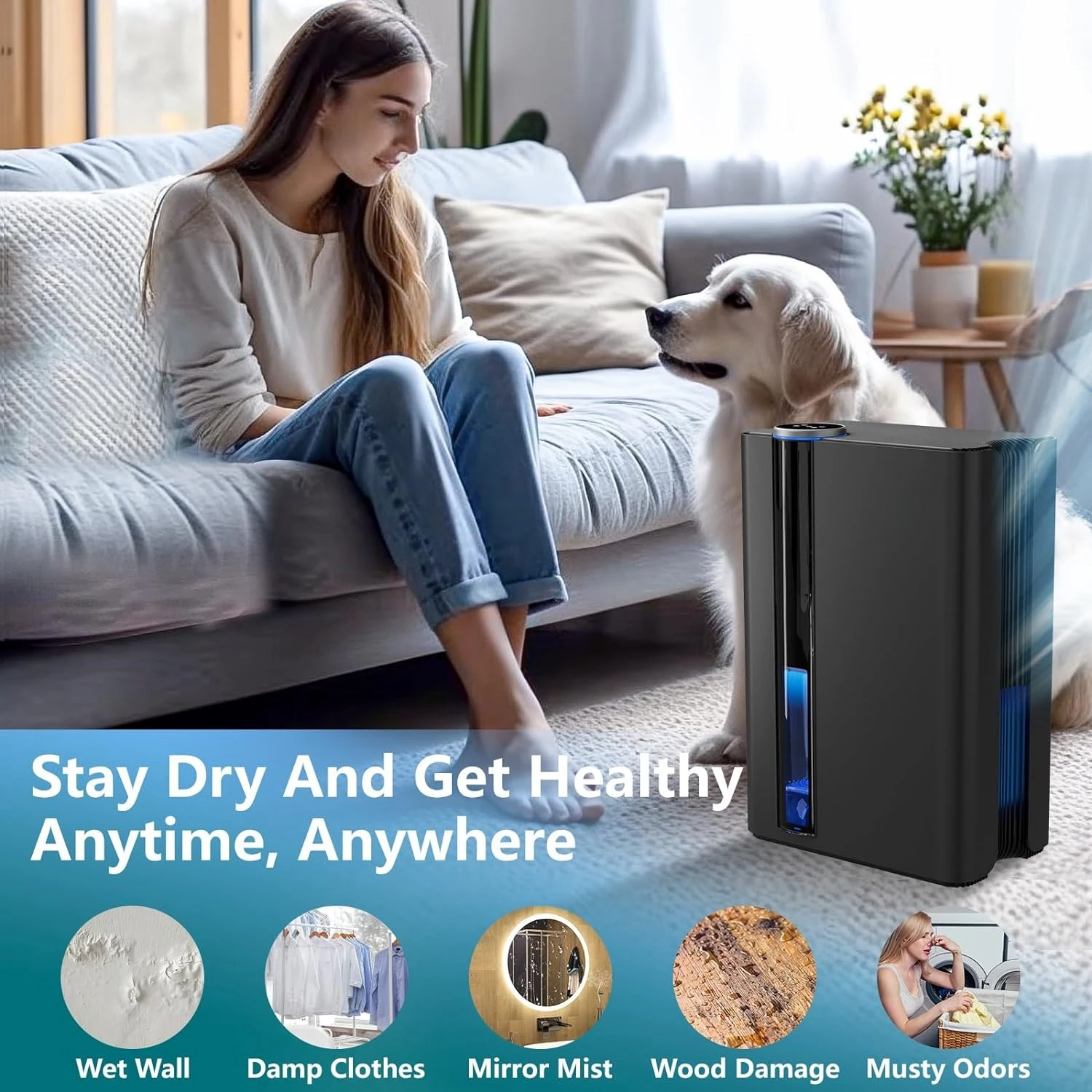 Multi-functional Household Air Filter Dehumidifier For Home with 2.8 L Water Tank