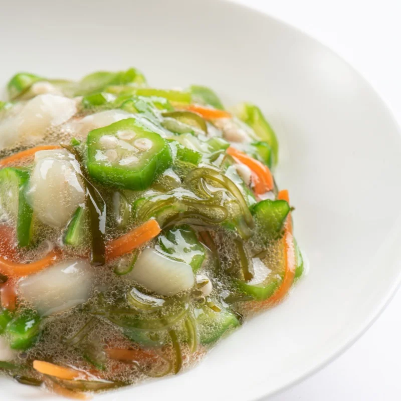 Delicately Prepared Seafood snacks Premade Marinated Okra with Squid Suitable For Upscale Restaurants And Fine Dining Occasions