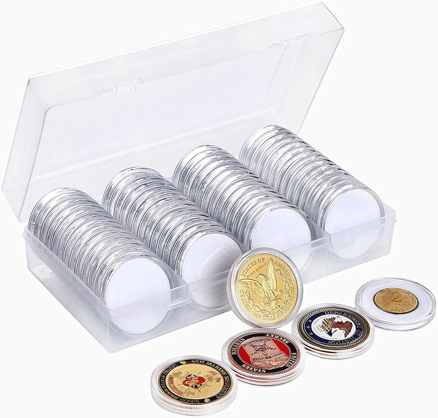 Coin Capsule Clear Case Box Collection Protector Coin Holder 41mm Coins With Storage Box