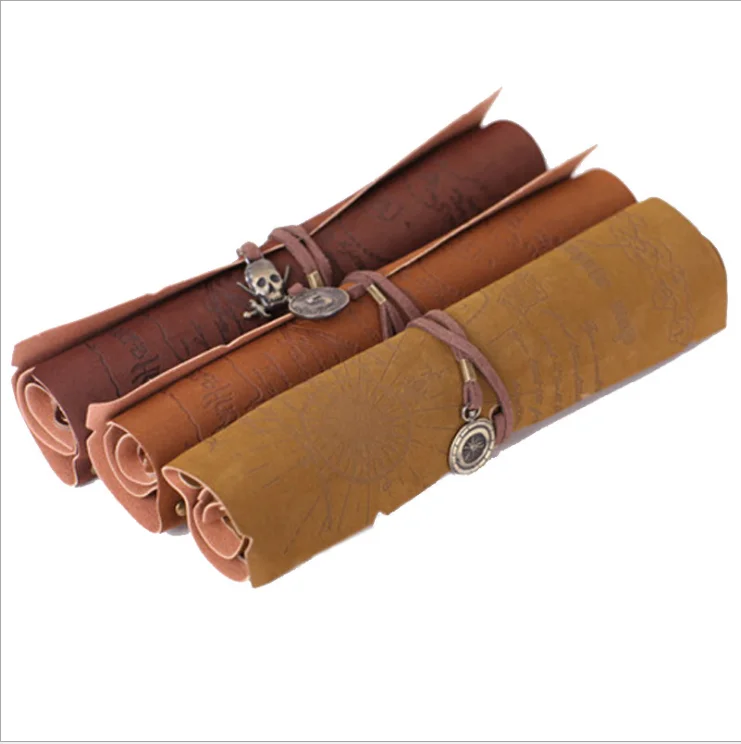Men creative retro treasure map leather waterproof pencil case