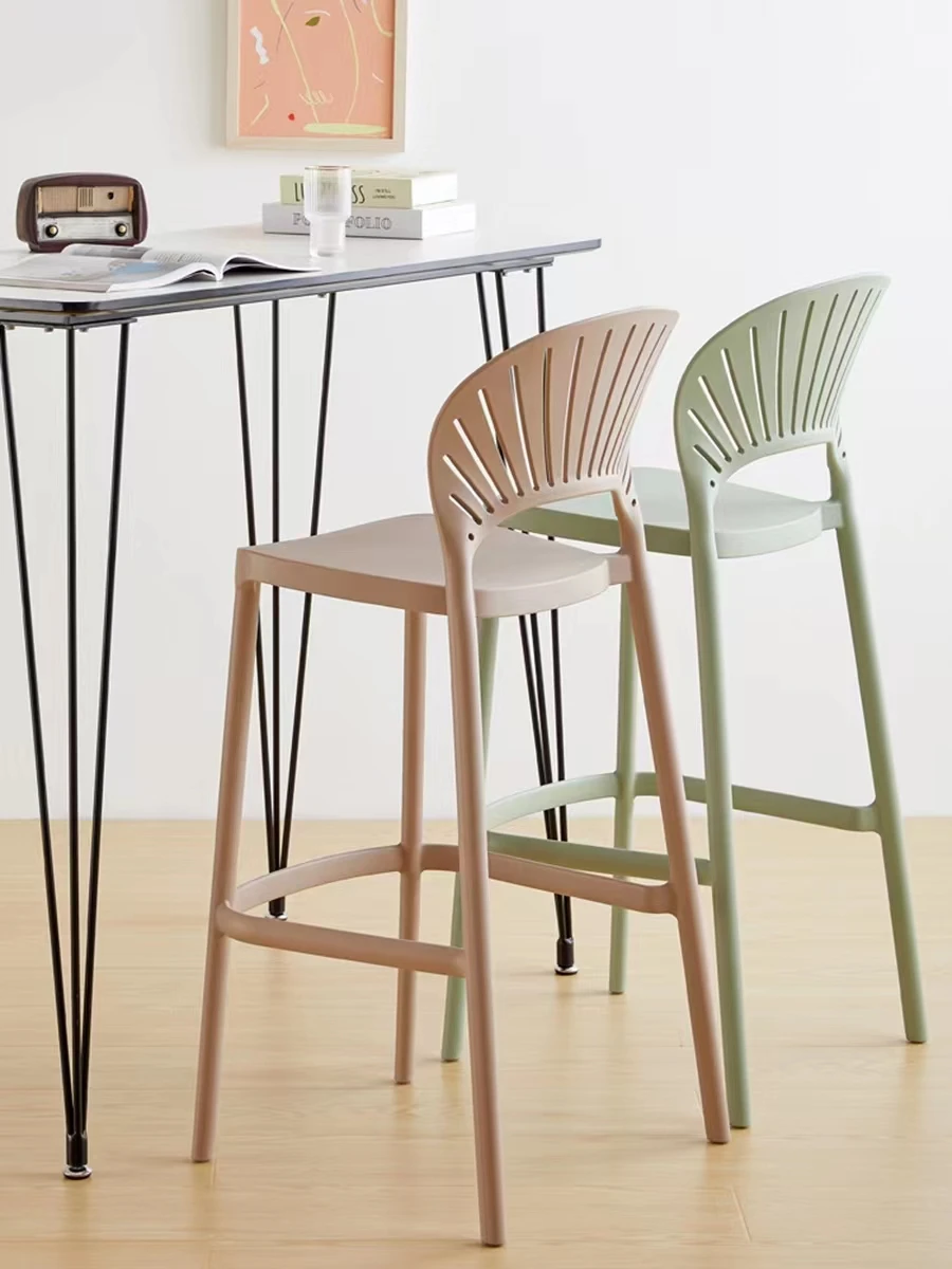 JUNQI Nordic Simple Bar Chair Leisure Home Thickened Back Ins Fashion Plastic High Chair