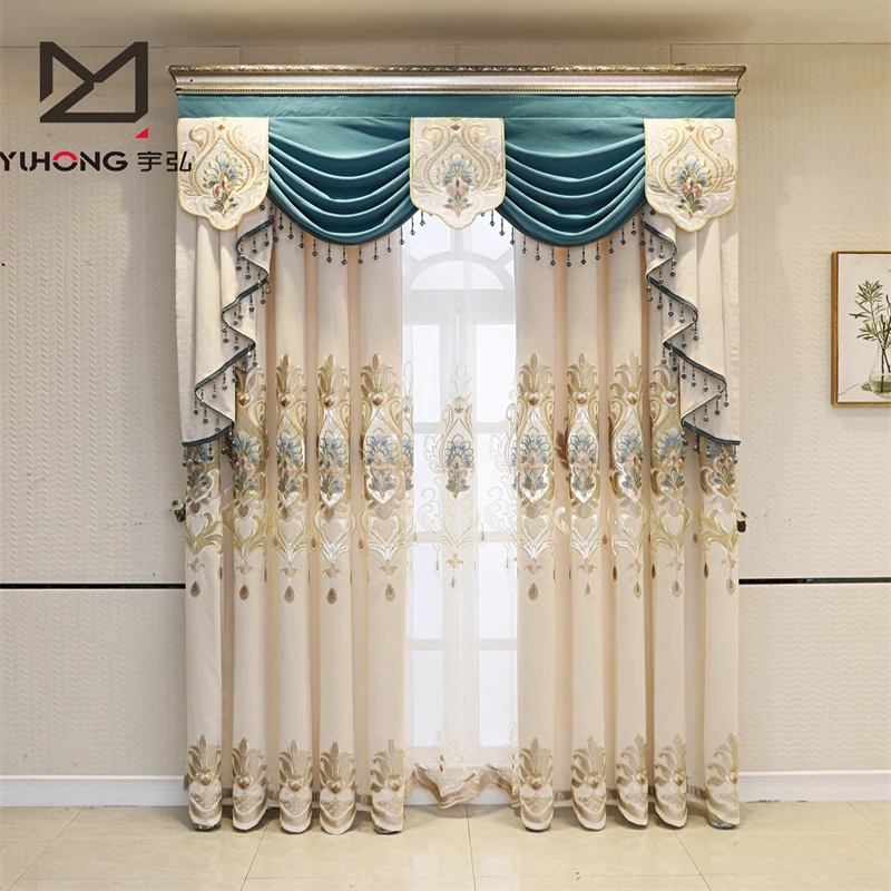 Luxury European style jacquard fabric curtain with valance