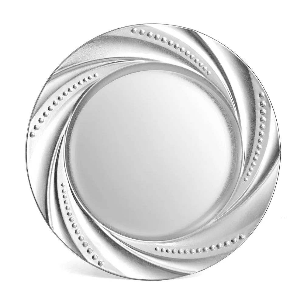 Weeding Party Food Serving Tray Silver Flower Spiral Decorative Dinner Plates 12 Inch Stainless Steel Charger Plates