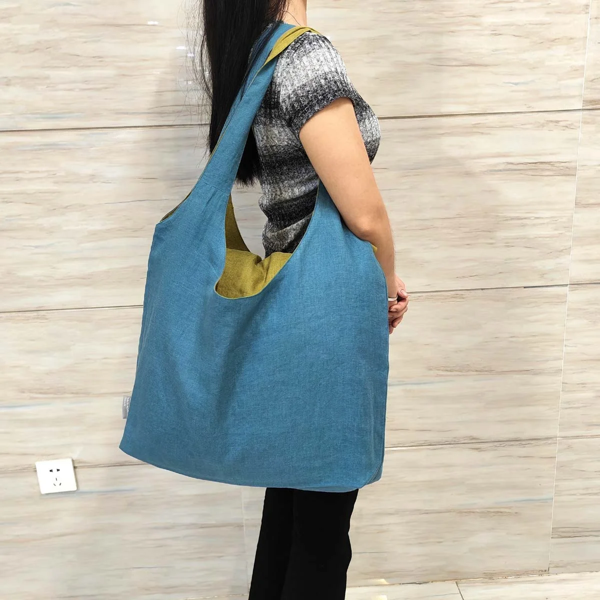 Wholesale Natural 100 % Linen Cotton Travel Handle Shopping Gift Bag Recyclable Custom Logo Printed  Fashion Women Cotton Tote B