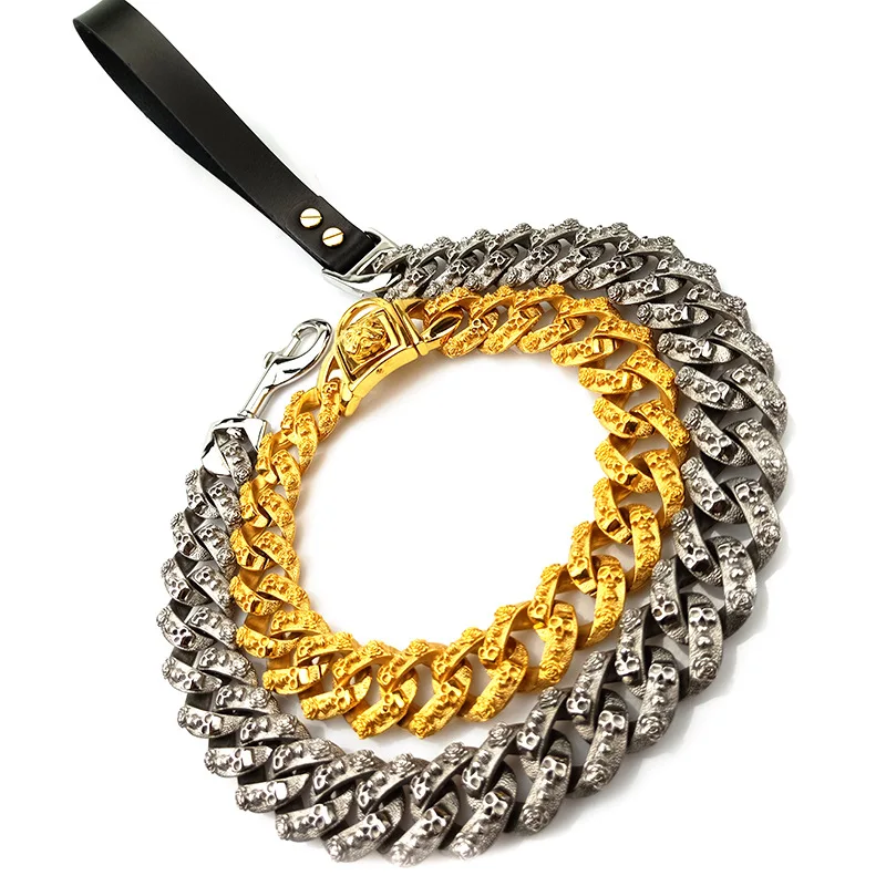 Gold Plated Bully Boxer Bulldog Bullies Cuban Link  Luxury Dog Collar Big Dog Chain