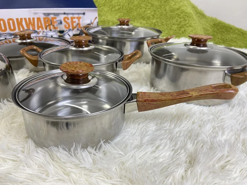 New Stock Arrival 12 Pcs Luxury Non Stick Stainless Steel Cookware Set Pots And Pans Cooking Pot Set