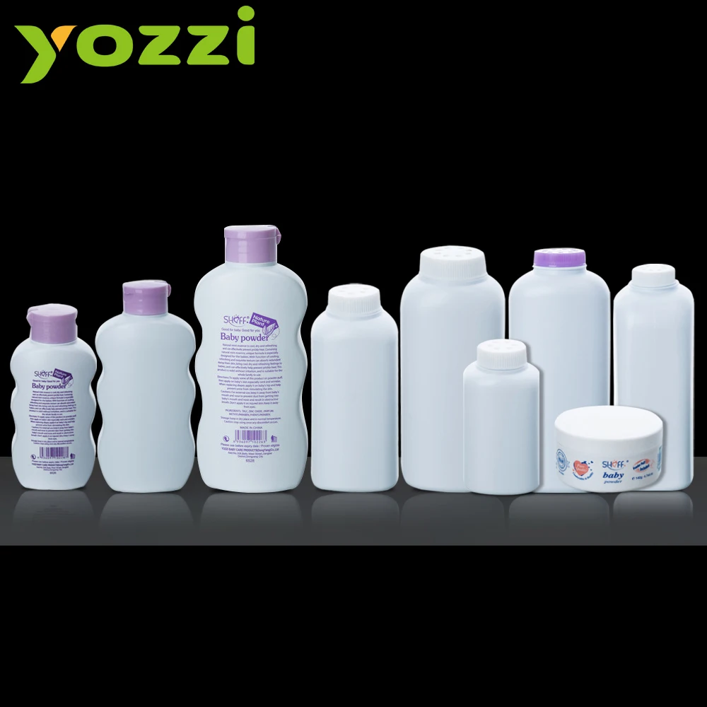 Custom Grefillable HDPE White Plastic Empty Baby Talkum Talcum Powder Container Bottle And Jar Manufacturer With Sifter, Puff