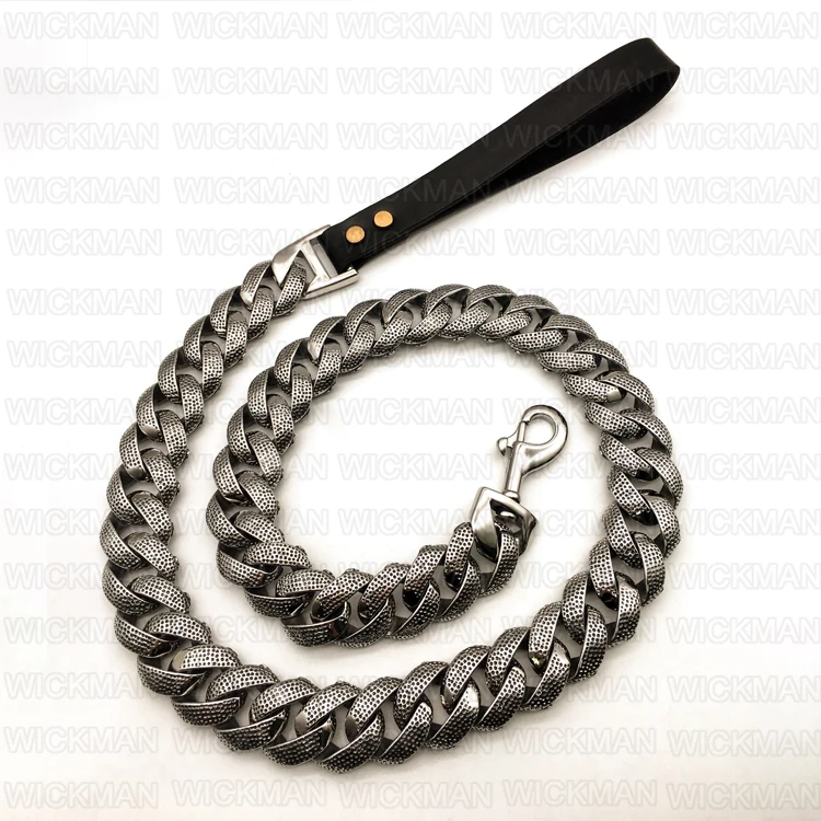 stainless steel chains in antique skull head link bully dog face buckle with hook leather metal luxury dog collar and leash set